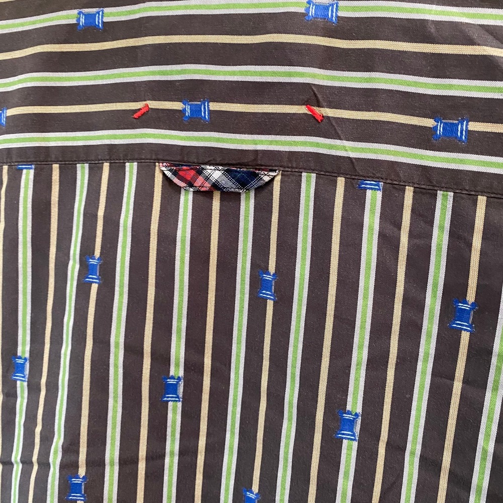 Robert Graham Chess Rook Print Men's Striped Button Down Casual Cotton Medium - Picture 5 of 6